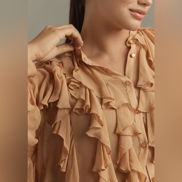 NWT By Anthropologie Sheer Ruffle Buttondown Blouse Size 1X - Picture 3 of 13